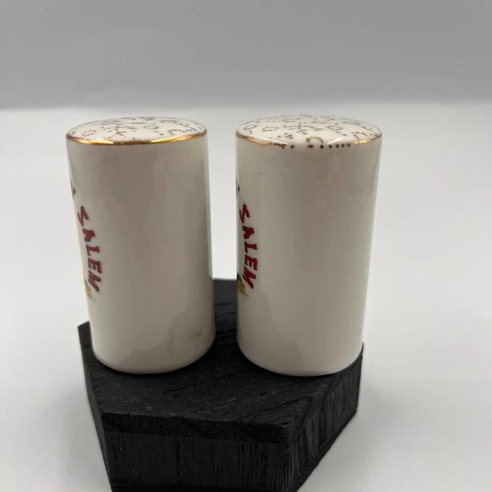 Vintage Lincolns New Salem Illinois Souvenir Salt Pepper Shakers Gold Porcelain